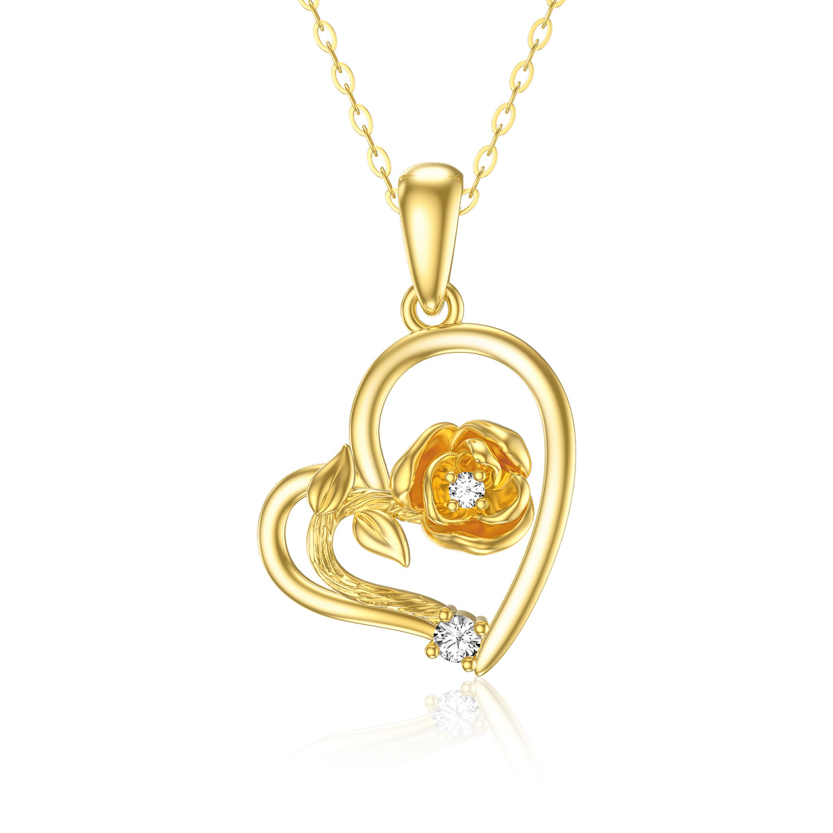 9K Gold kreisförmig Zirkonia Rose & Herz Anhänger Halskette-1