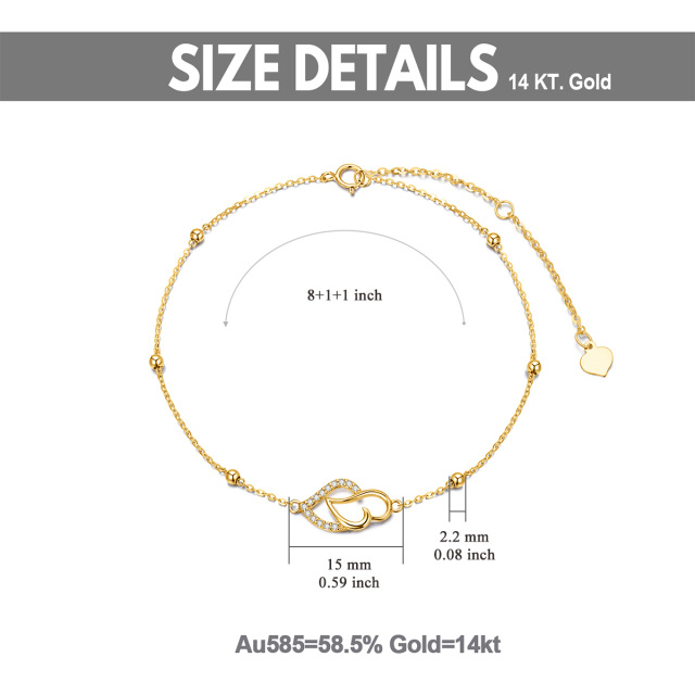 14K Gold Cubic Zirconia Heart With Heart Single Layer Anklet-6