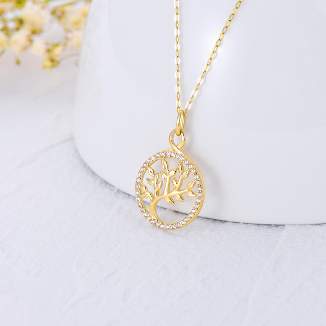 14K Gold Cubic Zirconia Tree Of Life Pendant Necklace-2