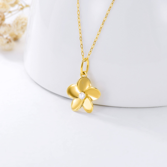 14K Gold Diamond Plumeria Pendant Necklace-2