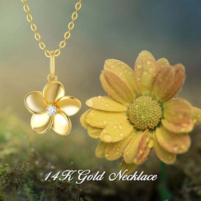 14K Gold Diamond Plumeria Pendant Necklace-3