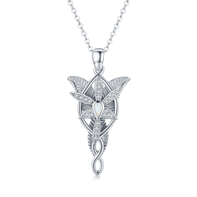 Sterling Silver Opal Celtic Knot & Cross Arwen Evenstar Pendant Necklace-0