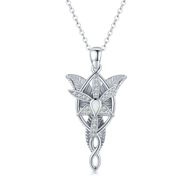 Colar com pingente de prata esterlina Opal Celtic Knot & Cross Arwen Evenstar-0