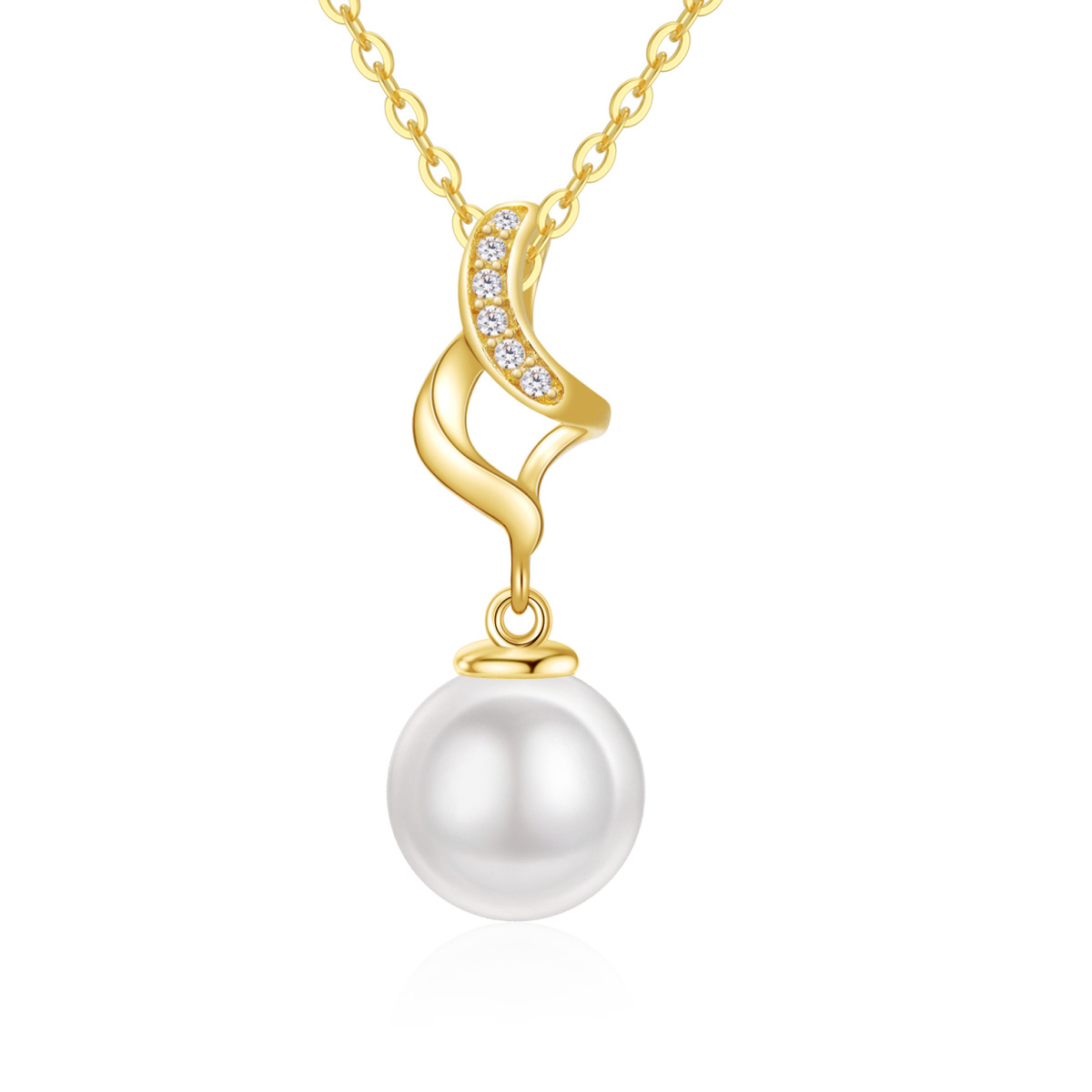 9K Gold Pearl & Cubic Zirconia Infinite Symbol Pendant Necklace-1