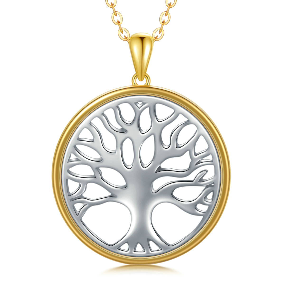 Collier pendentif arbre de vie en or blanc et or jaune 9K-1