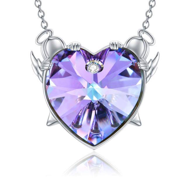 Sterling Silver Heart Heart Crystal Pendant Necklace-0