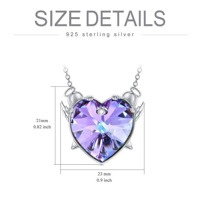 Sterling Silver Heart Heart Crystal Pendant Necklace-4