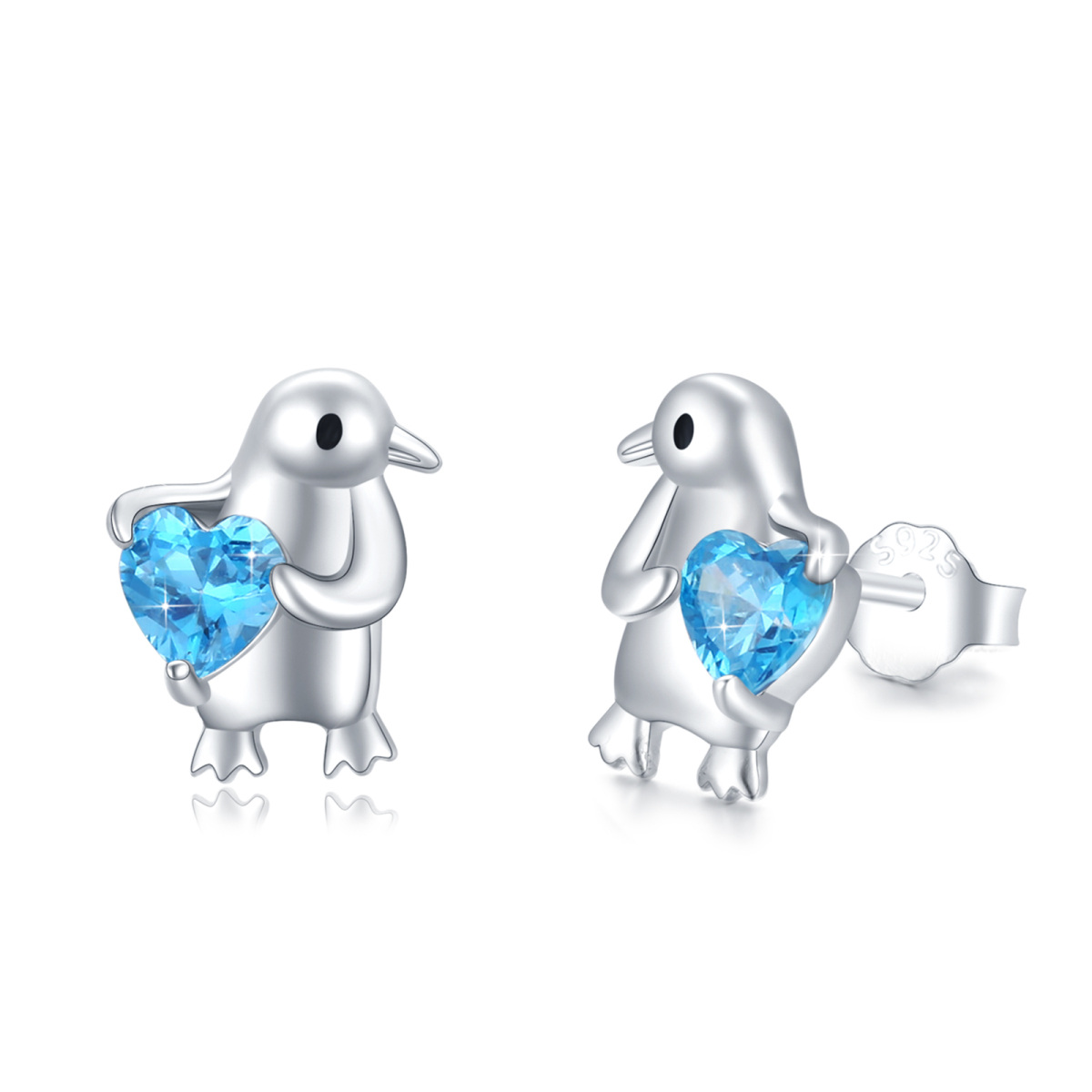 Sterling Silver Cubic Zirconia Penguin Stud Earrings-1