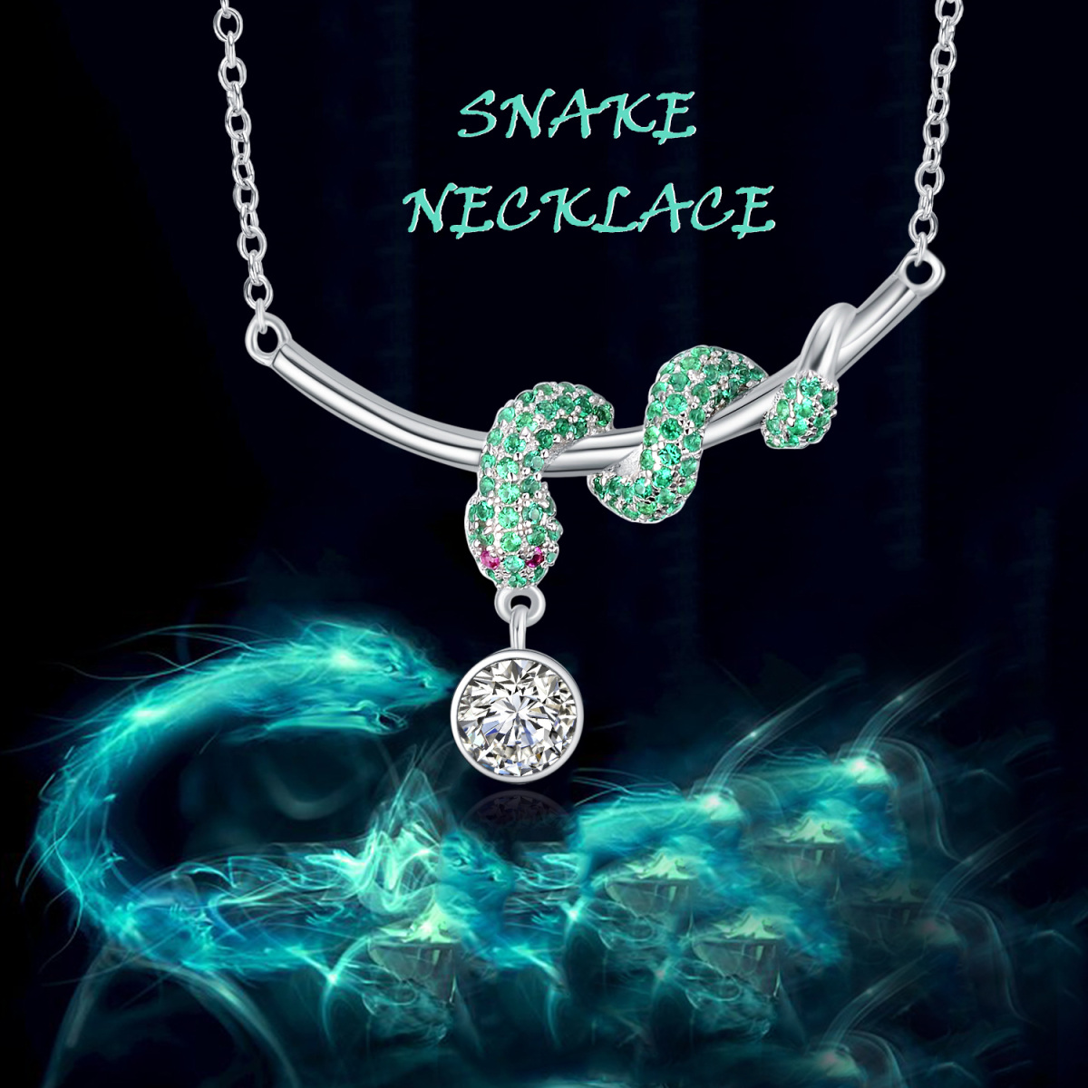 Halskette mit Schlangenanhänger aus Sterlingsilber mit rundem Zirkonia-6