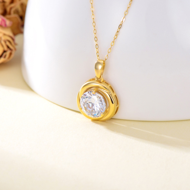 14K Yellow Gold Plated Moissanite Round Pendant Necklace-2