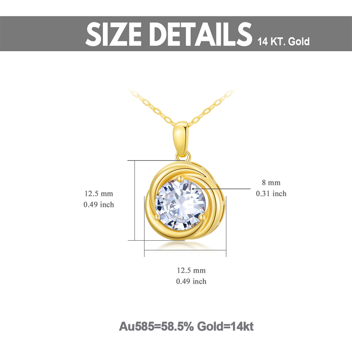 14K Yellow Gold Plated Moissanite Round Pendant Necklace-5