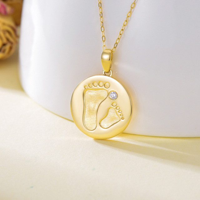14K Gold Cubic Zirconia Round Coin Pendant Necklace-3