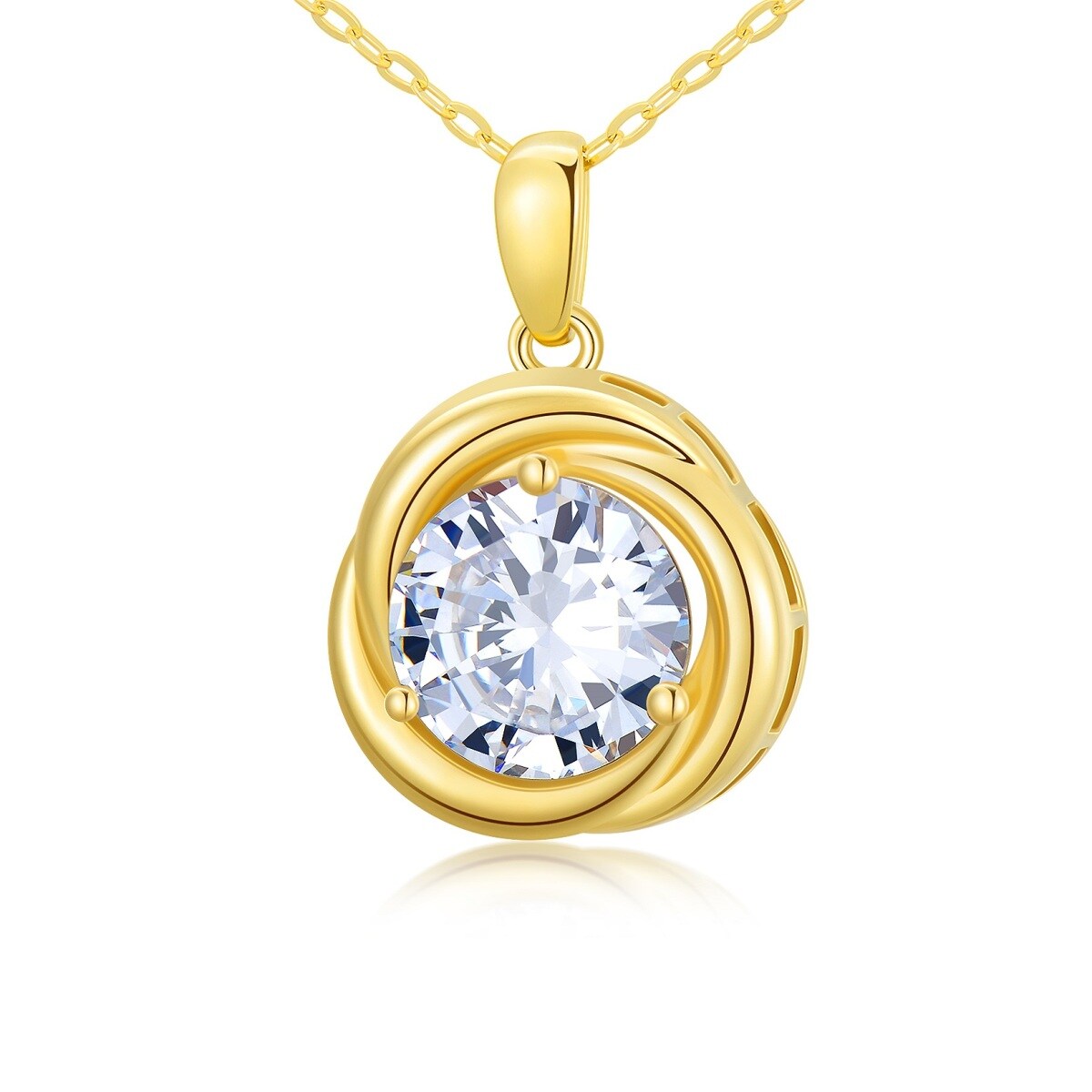 14K Yellow Gold Plated Moissanite Round Pendant Necklace-1