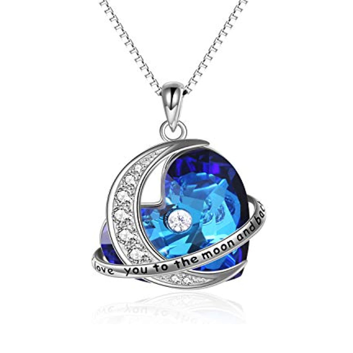 Sterling Silver Moon & Heart Crystal Pendant Necklace-1