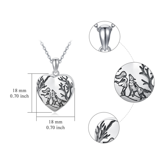 Sterling Silver Wolf Heart Personalized Photo Locket Necklace with Engraved Word-4