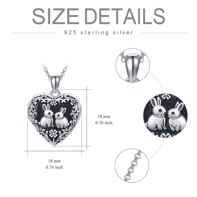 Sterling Silver Rabbit & Heart Personalized Photo Locket Necklace with Engraved Word-6