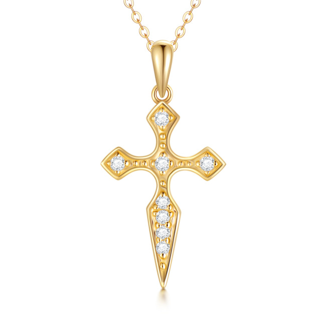 14K Gold Cubic Zirconia Cross Pendant Necklace-0