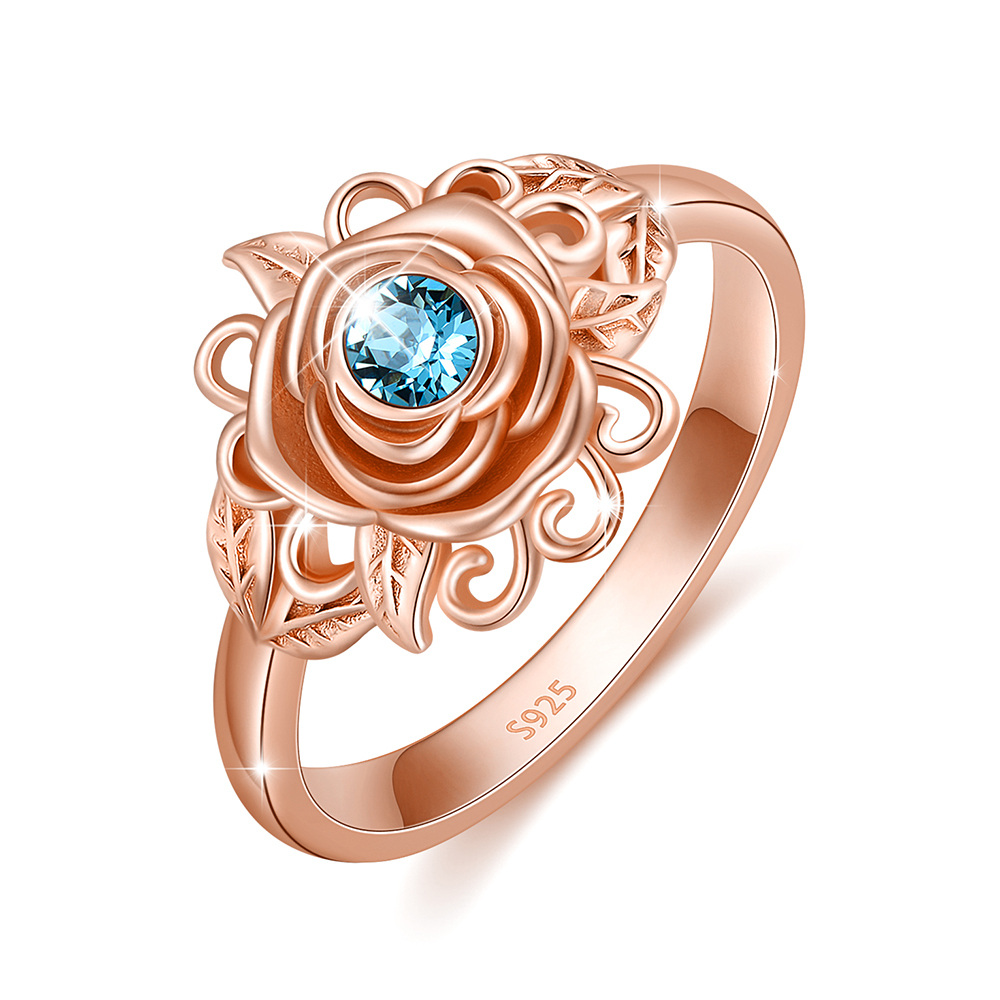 Sterling Silver with Rose Gold Plated Circular Shaped Crystal Rose Ring-1