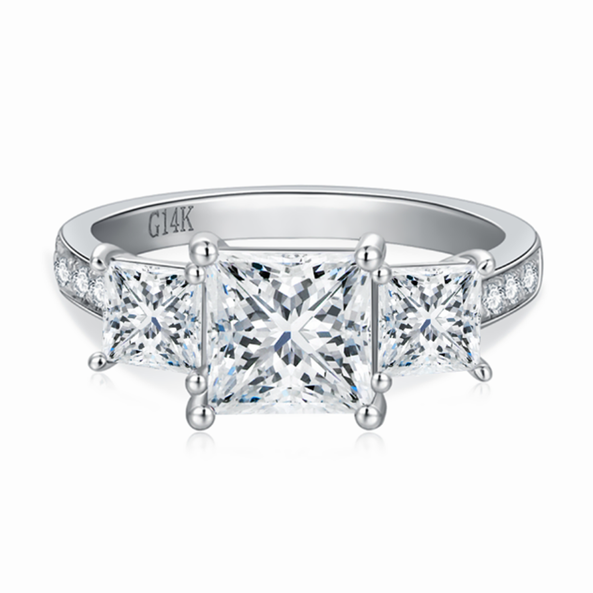 14K White Gold Princess-square Shaped Moissanite Square Engagement Ring-1