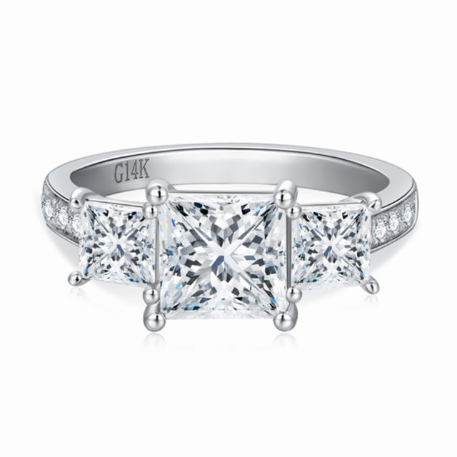 14K White Gold Princess-square Shaped Moissanite Square Engagement Ring-0