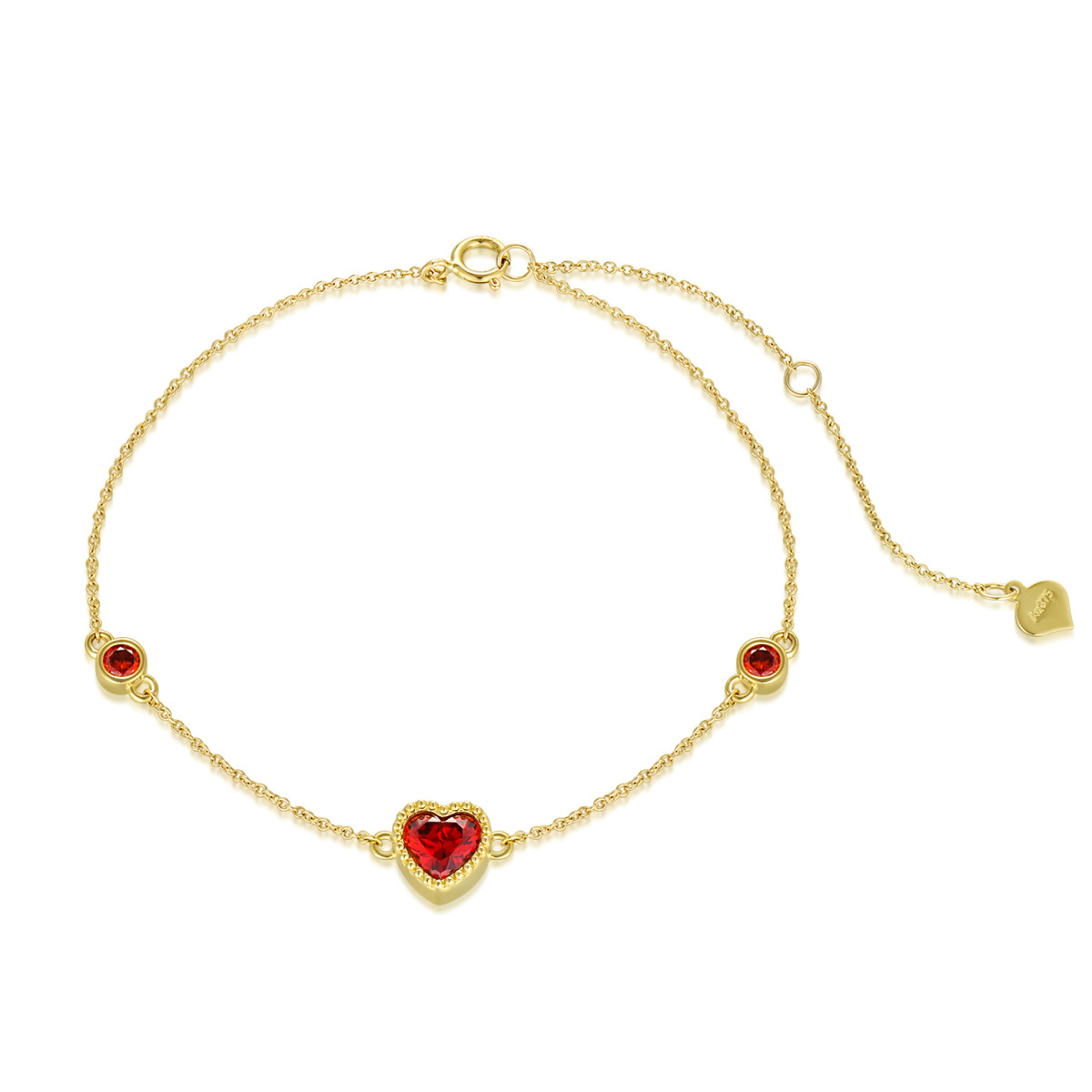 Pulsera de cuentas de metal con corazón de circonita cúbica de oro de 9 quilates-1