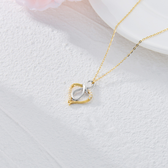 14K Silver & Gold Diamond Heart & Infinity Symbol Pendant Necklace-3