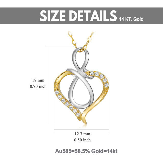 Halskette mit Anhänger aus 14 Karat Silber und Gold mit Diamanten im Herz-Unendlichkeitssymbol-5