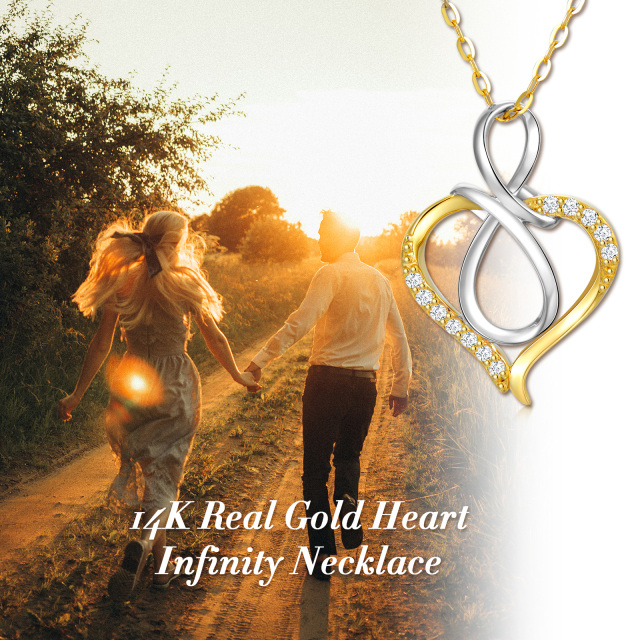 Colar com pingente de símbolo do infinito, coração, prata, ouro, diamante, 14K-4