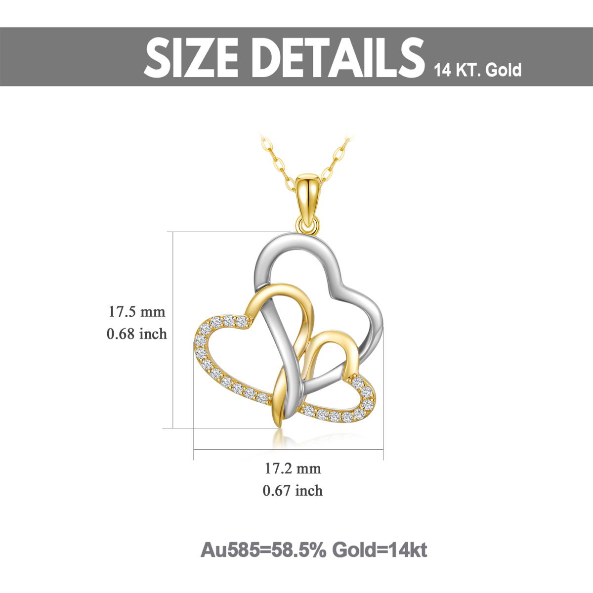 Collier en or blanc et or jaune 14K avec pendentif en forme de coeur et diamants-6