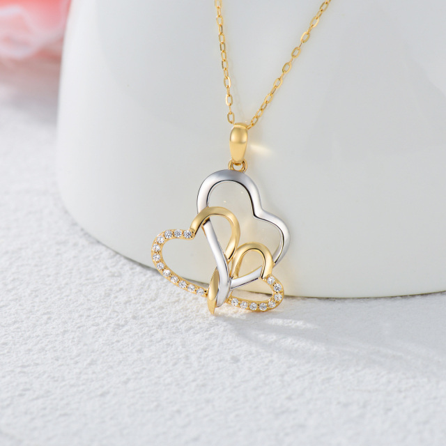 Collier en or blanc et or jaune 14K avec pendentif en forme de coeur et diamants-2