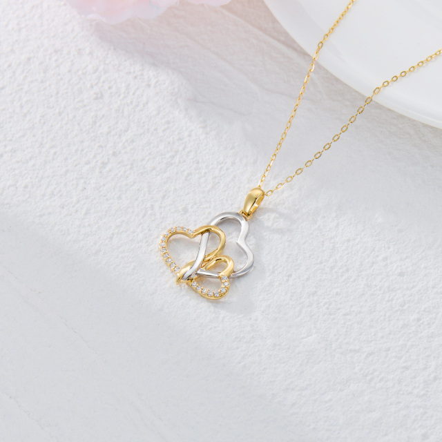 Colar com pingente de coração com diamante em ouro branco e ouro amarelo 14K-3