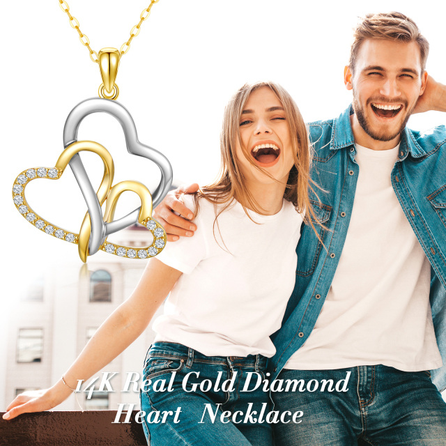 14K White Gold & Yellow Gold Diamond Heart With Heart Pendant Necklace-4