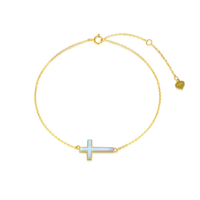 9K Gold Moonstone Cross Pendant Bracelet-1