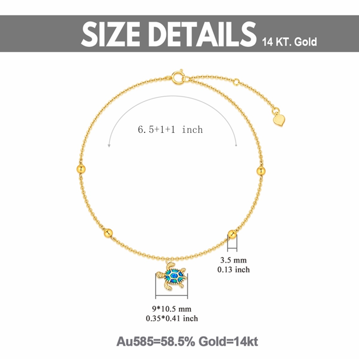 14K Gold Opal Sea Turtle Pendant Bracelet-5