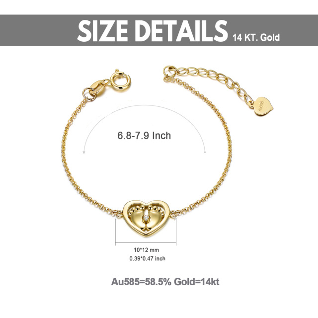 14K Gold Crystal Footprints & Heart Pendant Bracelet-5