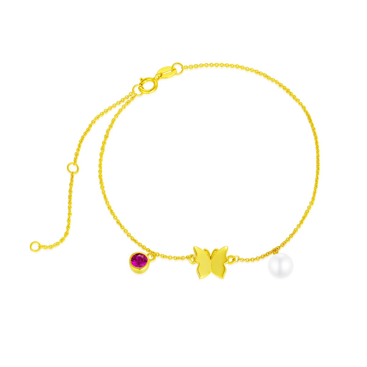 Pulsera Colgante Mariposa Perla Circular Oro 9K-1