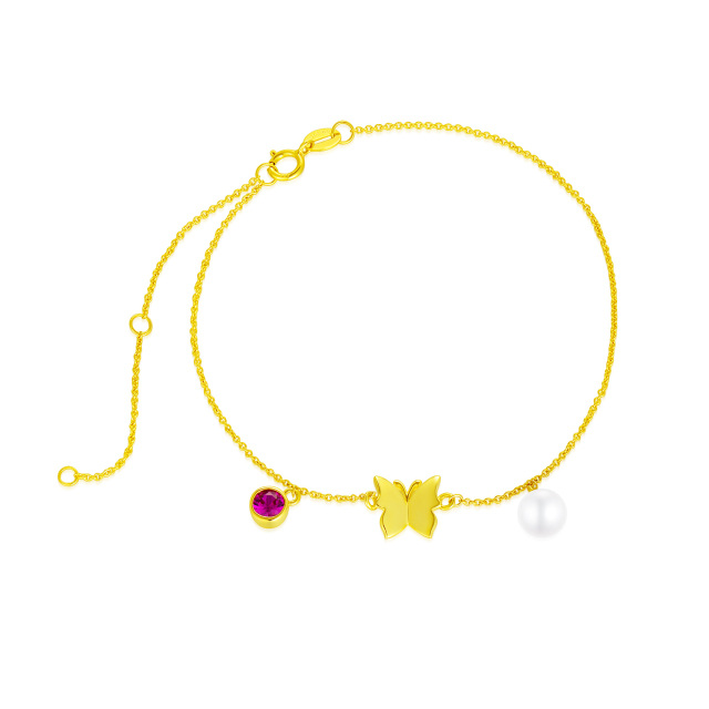 Bracelet en or 9K avec pendentif papillon en forme de perle circulaire-0