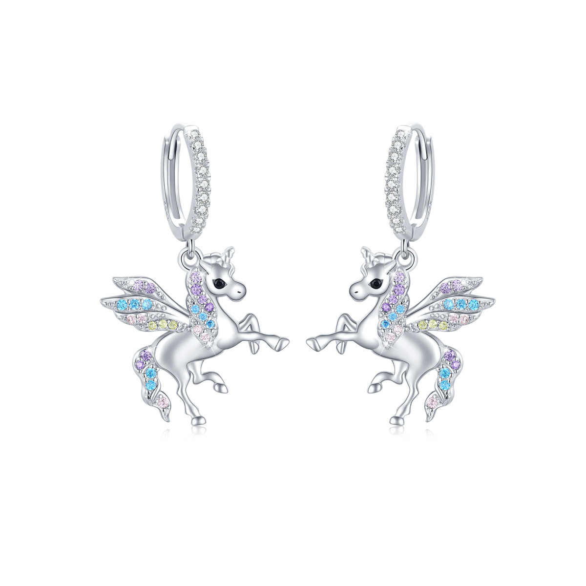 Sterling Silver Cubic Zirconia Unicorn Drop Earrings-1