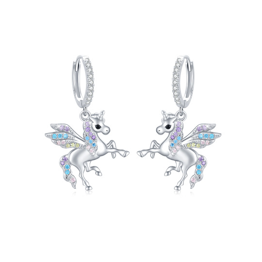 Sterling Silver Cubic Zirconia Unicorn Drop Earrings