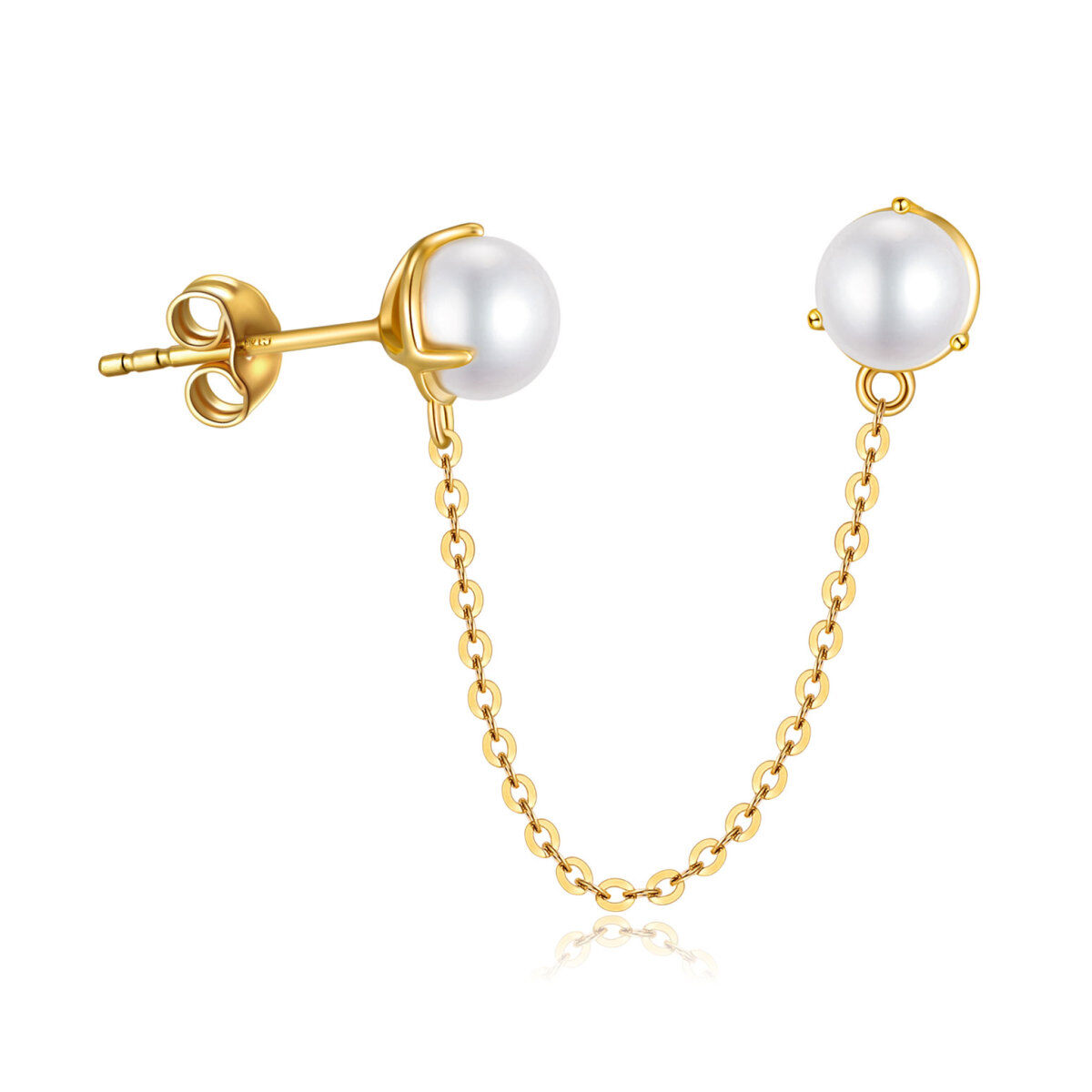 14K Gold Pearl Round Stud Earrings-1