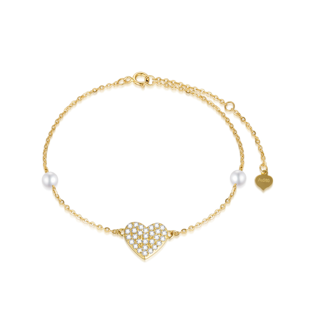 10K Gold Circular Shaped Pearl Heart Single Layer Anklet-5