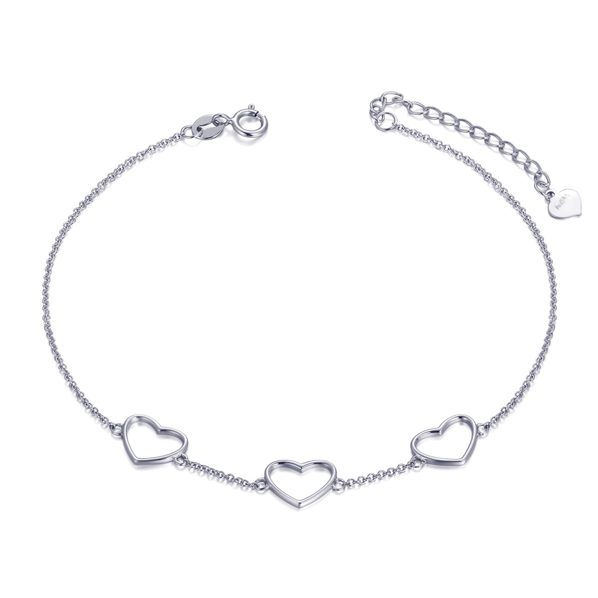 14K White Gold Heart Pendant Bracelet-1