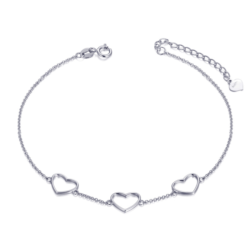 14K White Gold Heart Pendant Bracelet