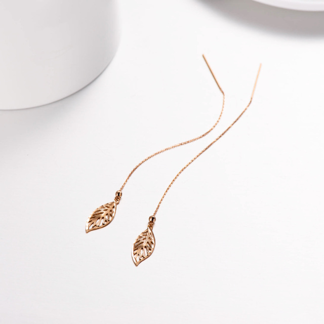 18K Gold Threaded Real Gold Leaf Drop Earrings Holiday Jewelry Gift For Women-7