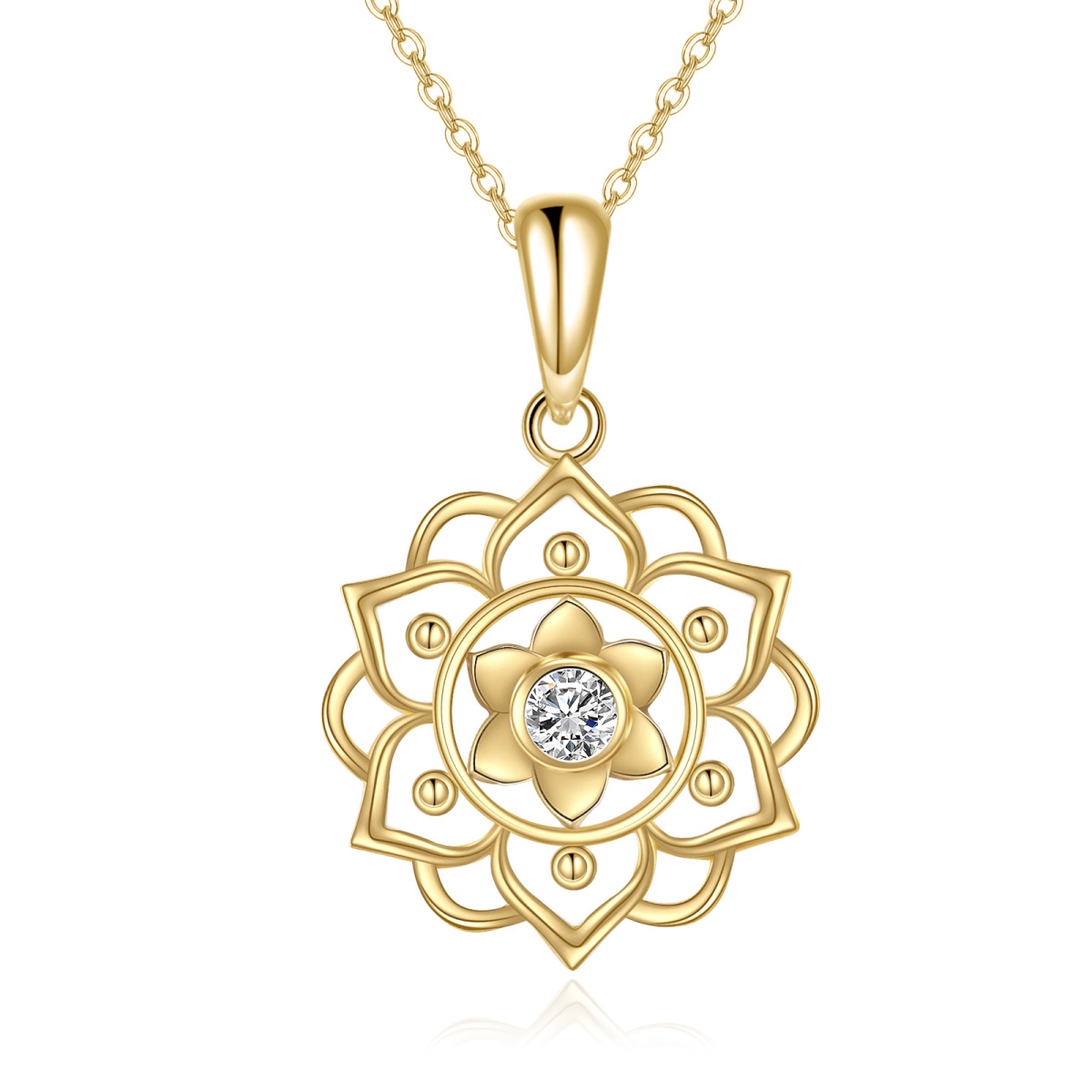 14K Gold Moissanite Lotus Pendant Necklace-1