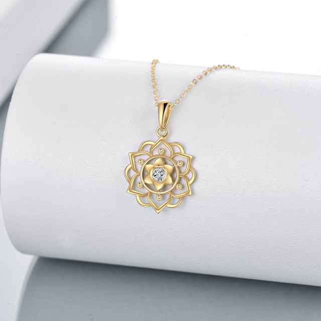 Colar com pingente de lótus Moissanite em ouro 14K-2