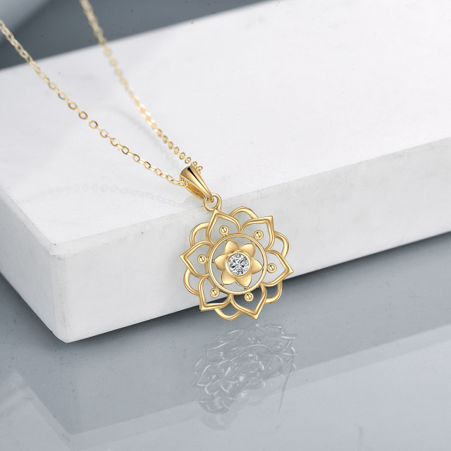 Colar com pingente de lótus Moissanite em ouro 14K-3