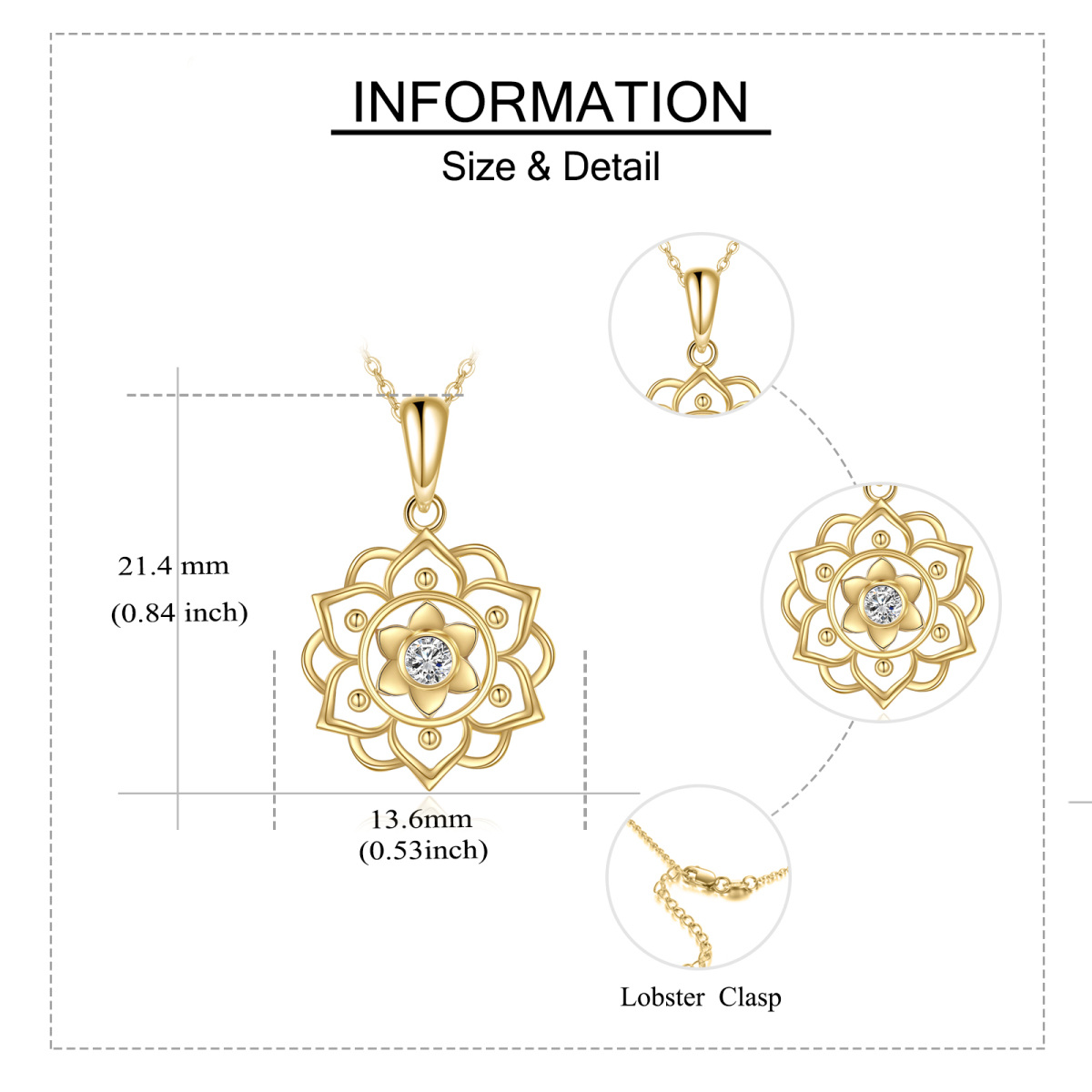 14K Gold Moissanite Lotus Pendant Necklace-6