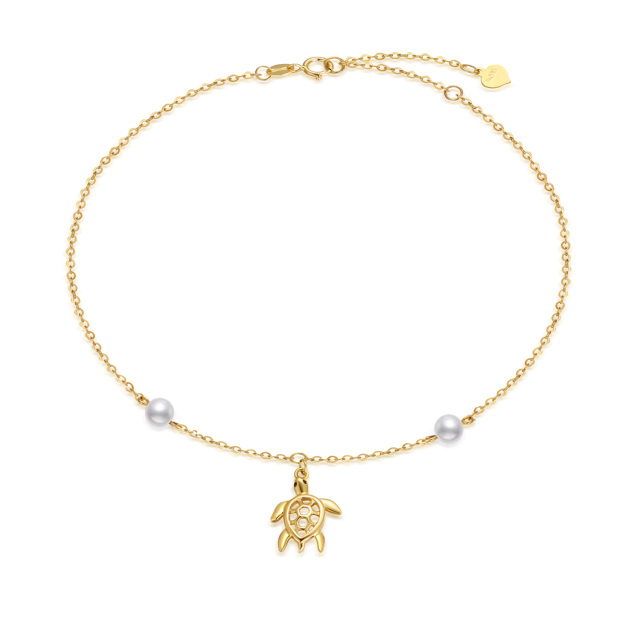 14k Gold Pearl Turtle Single Layer Charm Anklet Jewelry Women's Anklet Jewelry Gift-2