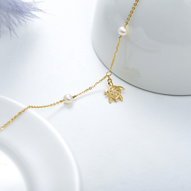 Bracelet de cheville en forme de tortue en or 14 carats, breloque monocouche, bijoux pour femmes, cadeau-5